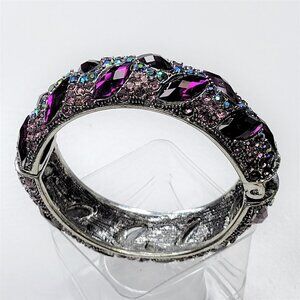 Womens Purple Cuff Bracelet Crystal Rhinestone Hinge Bracelet